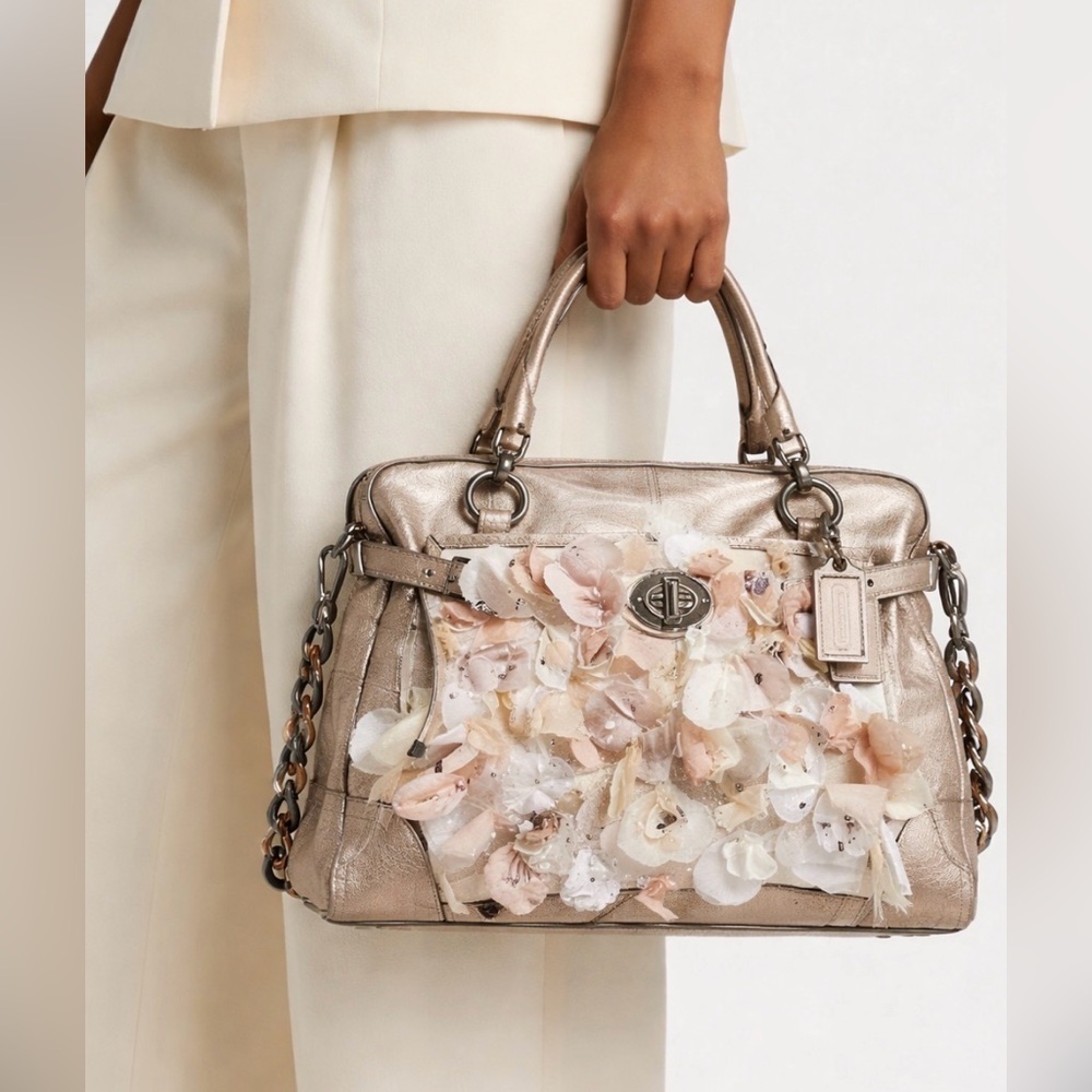 Rare Coach Ella Rose Petal Metallic Shoulder Bag with Dust Bag Pre-Owned